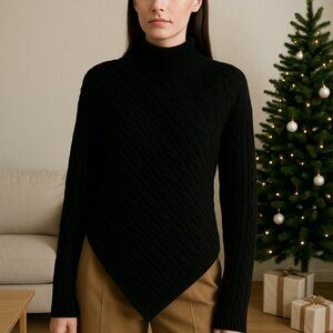 Proenza Schouler Black Label Cable Knit Asymmetric Sweater Black M Italy NWOT